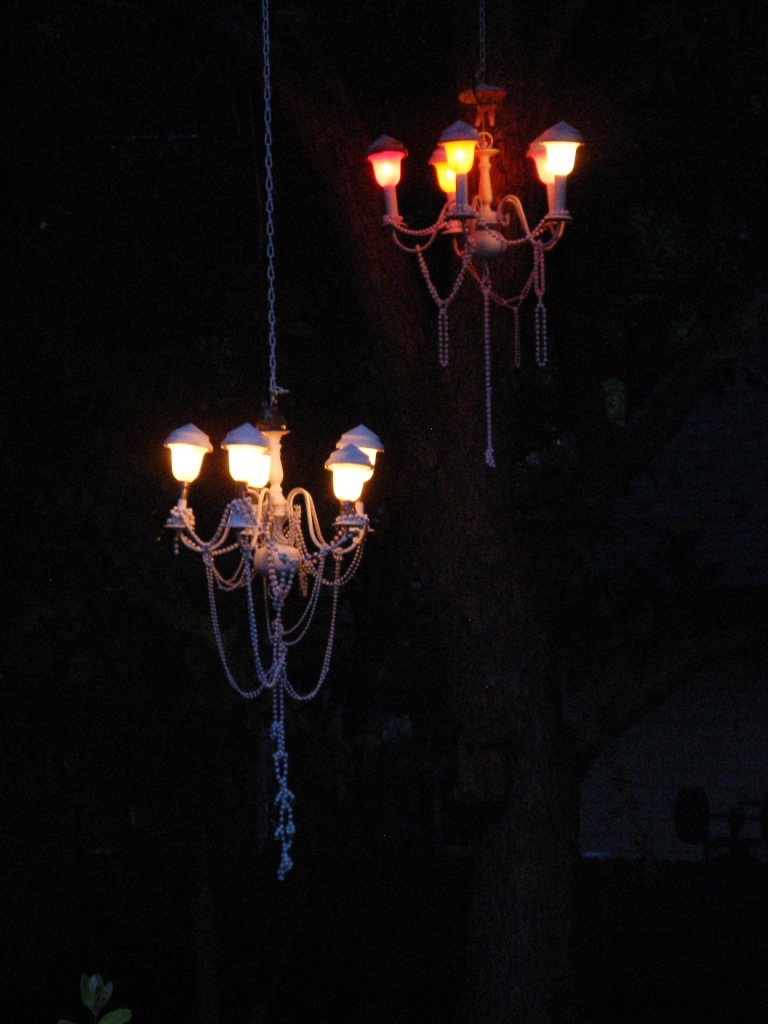 Night view of recycled chandelier