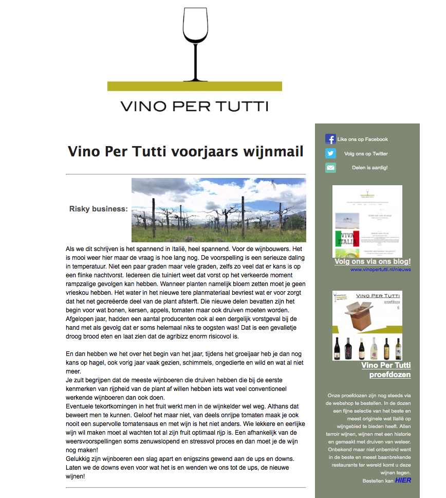 Vino Per Tutti voorjaarsmailing 2017