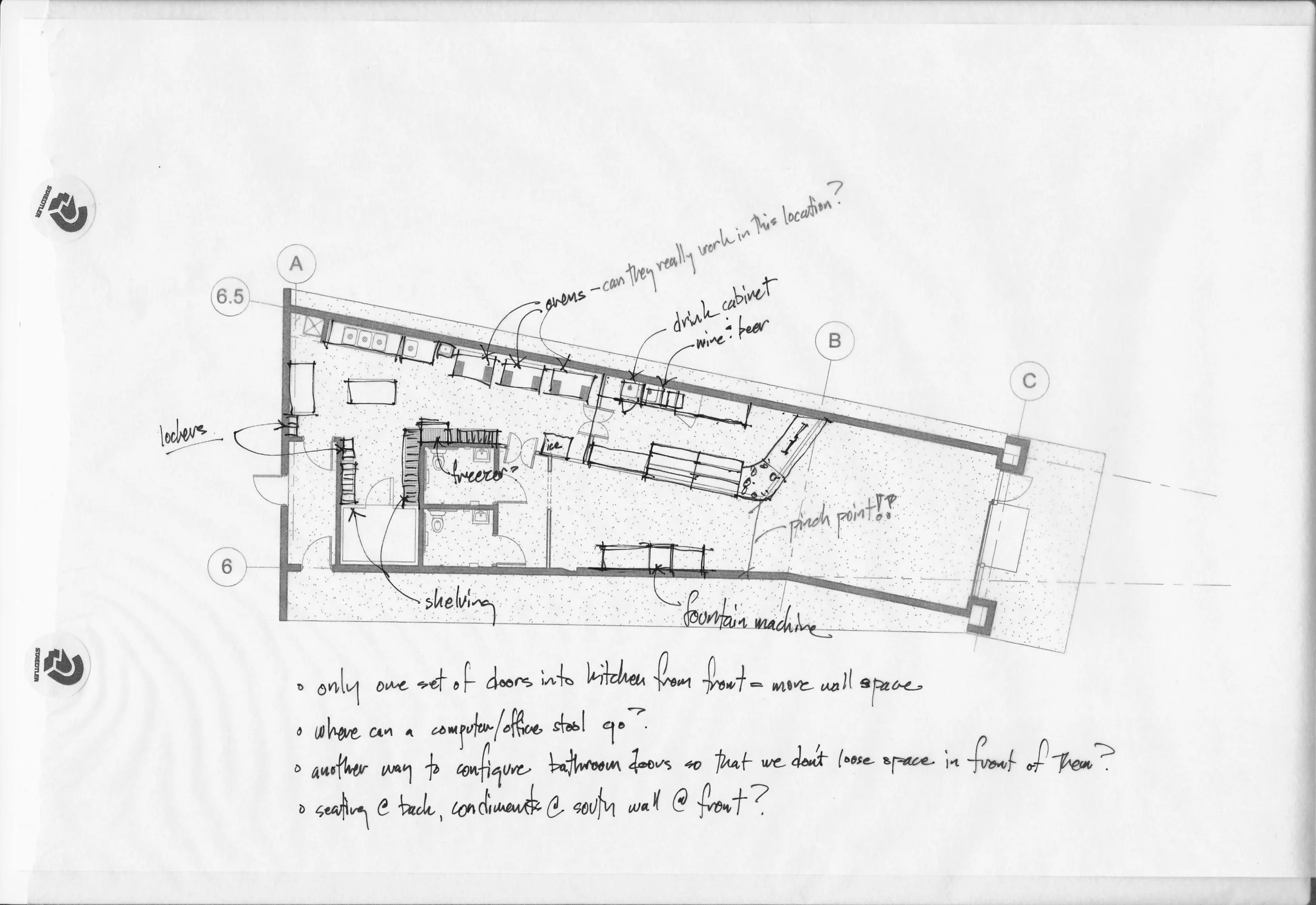 Plan sketch along north wall