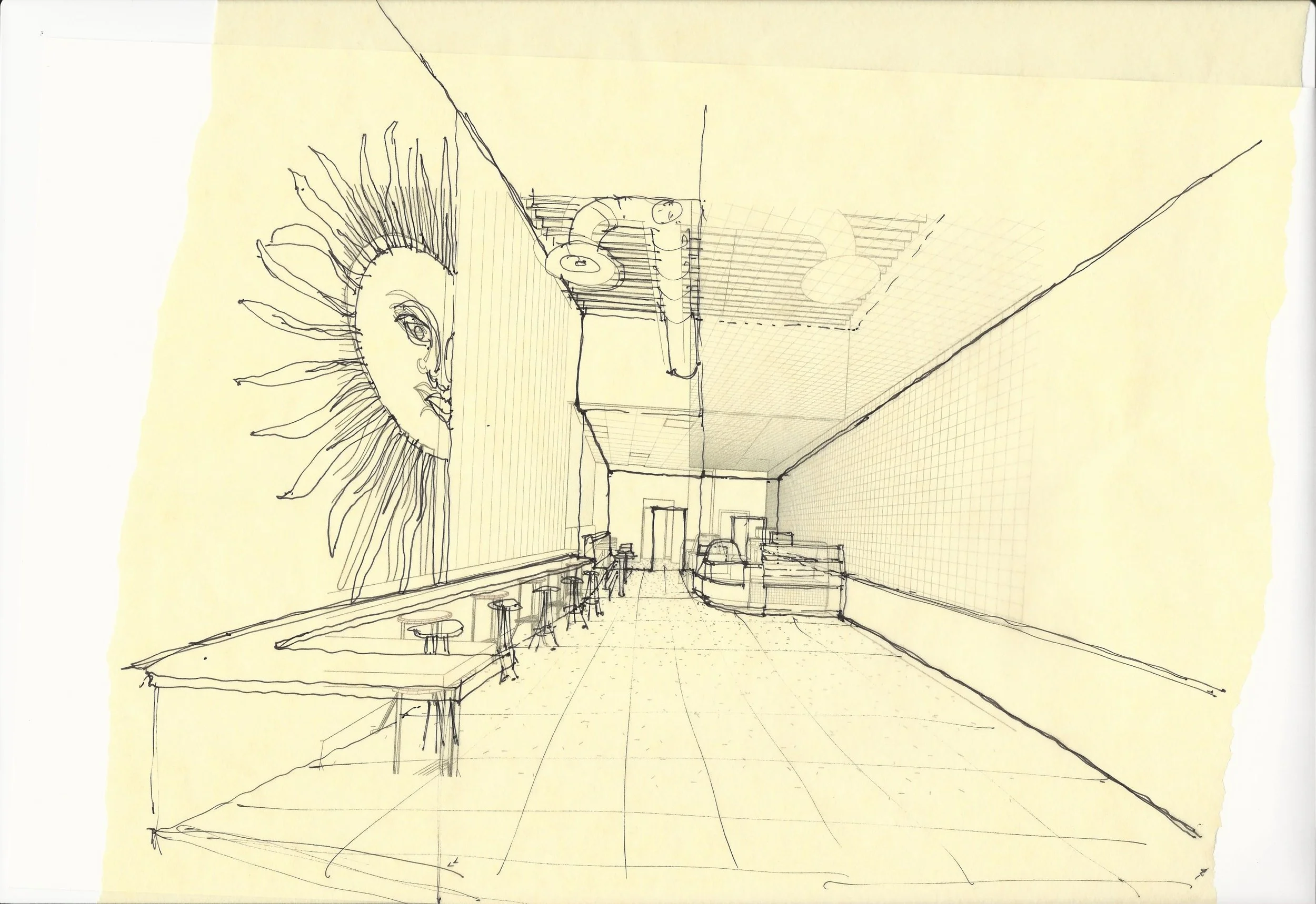 Early sketch of view when entering cafe