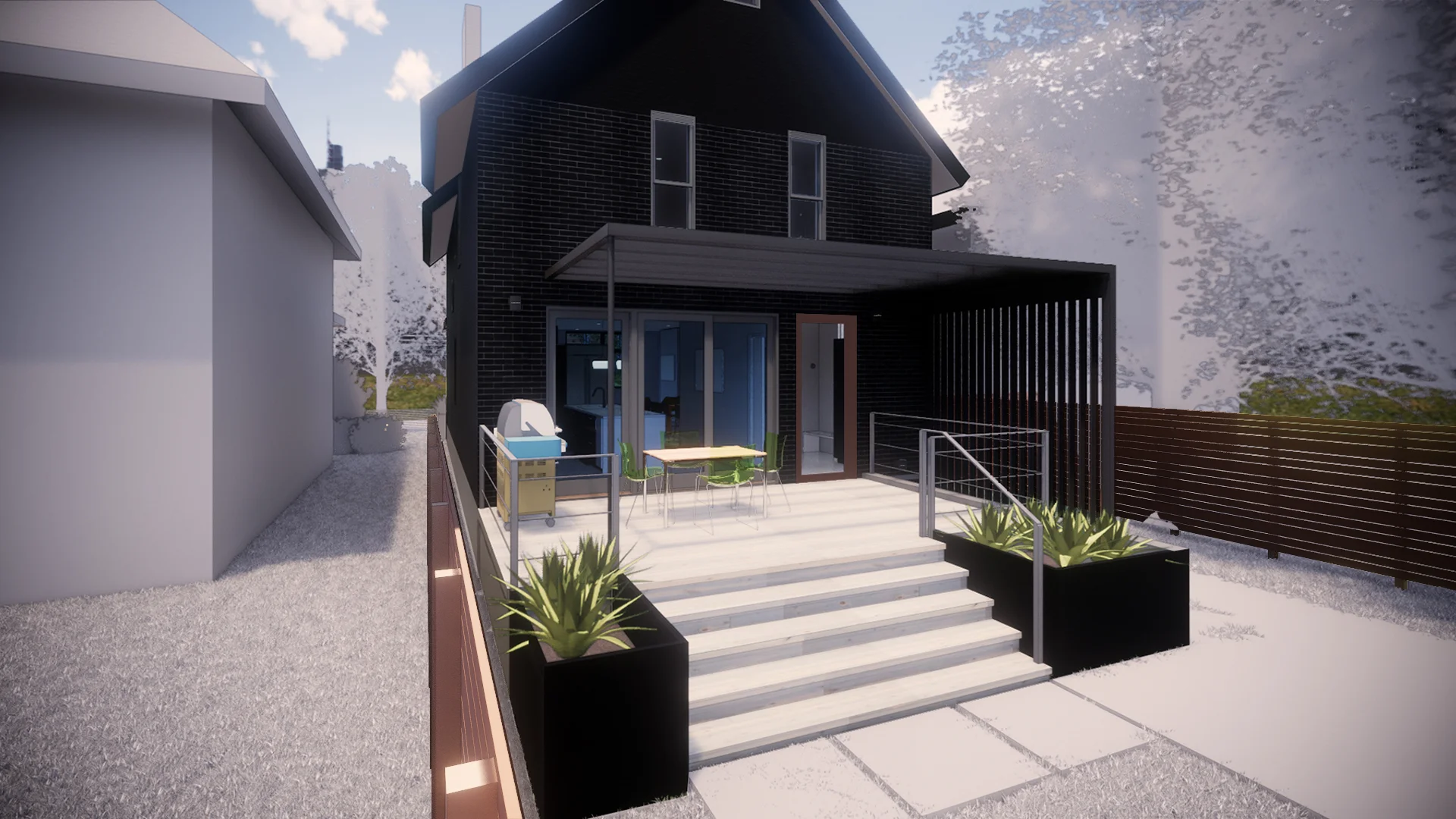 Rendering of rear deck and trellis