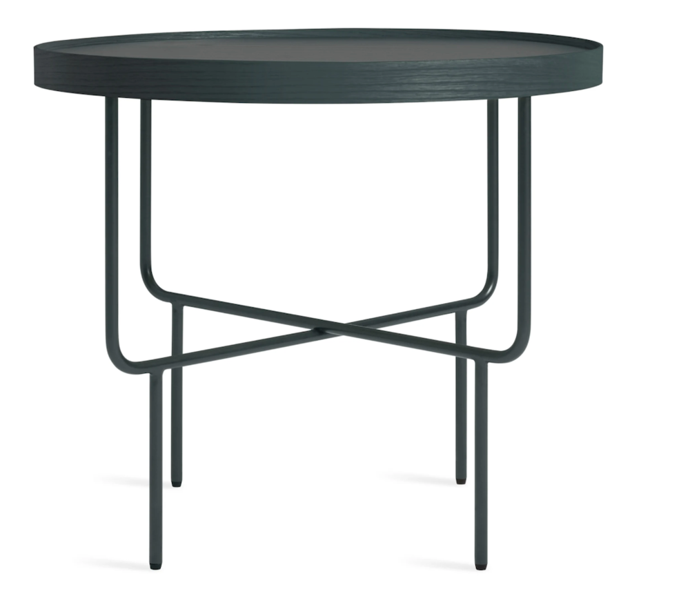   ^  Blue Dot always has the right piece in my book! The Roundhouse Low Side Table is oak veneer with powder-coated base. Available in Black, Navy Green, and White Oak. 19” H x 21” diam. $399 via  Blu Dot . 