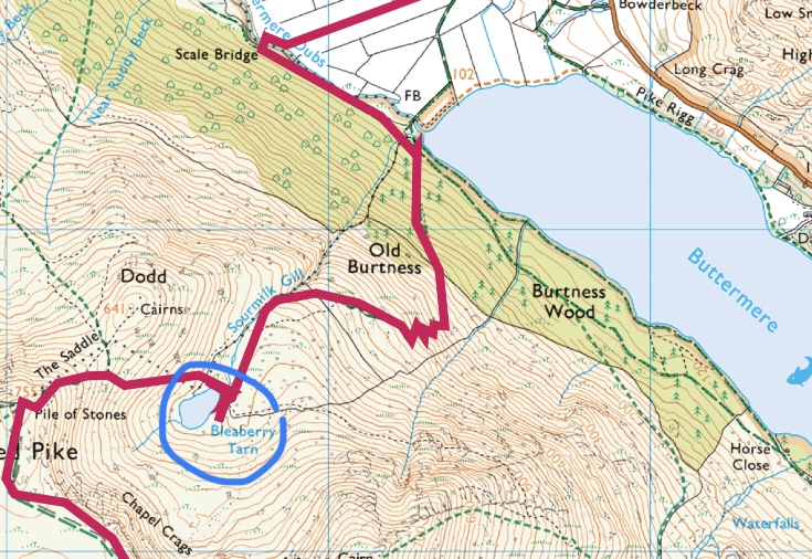 Blue circle = day two camp