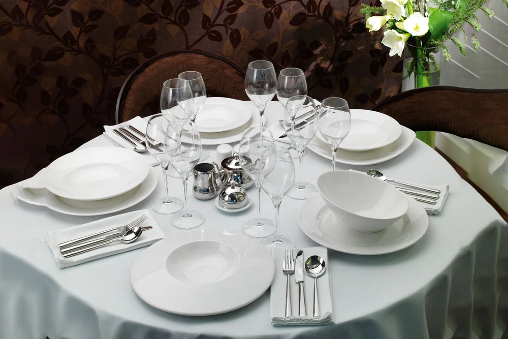 Formal table set with white Steelite plates