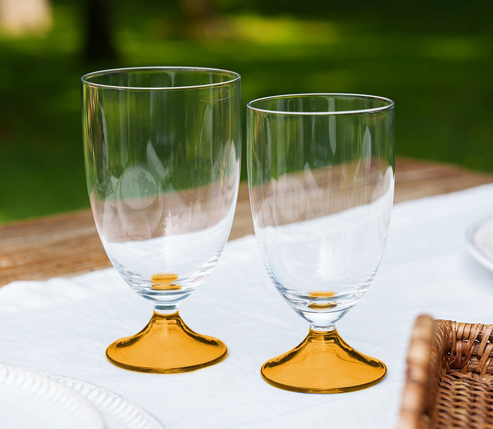 Glasses with amber-coloured stems