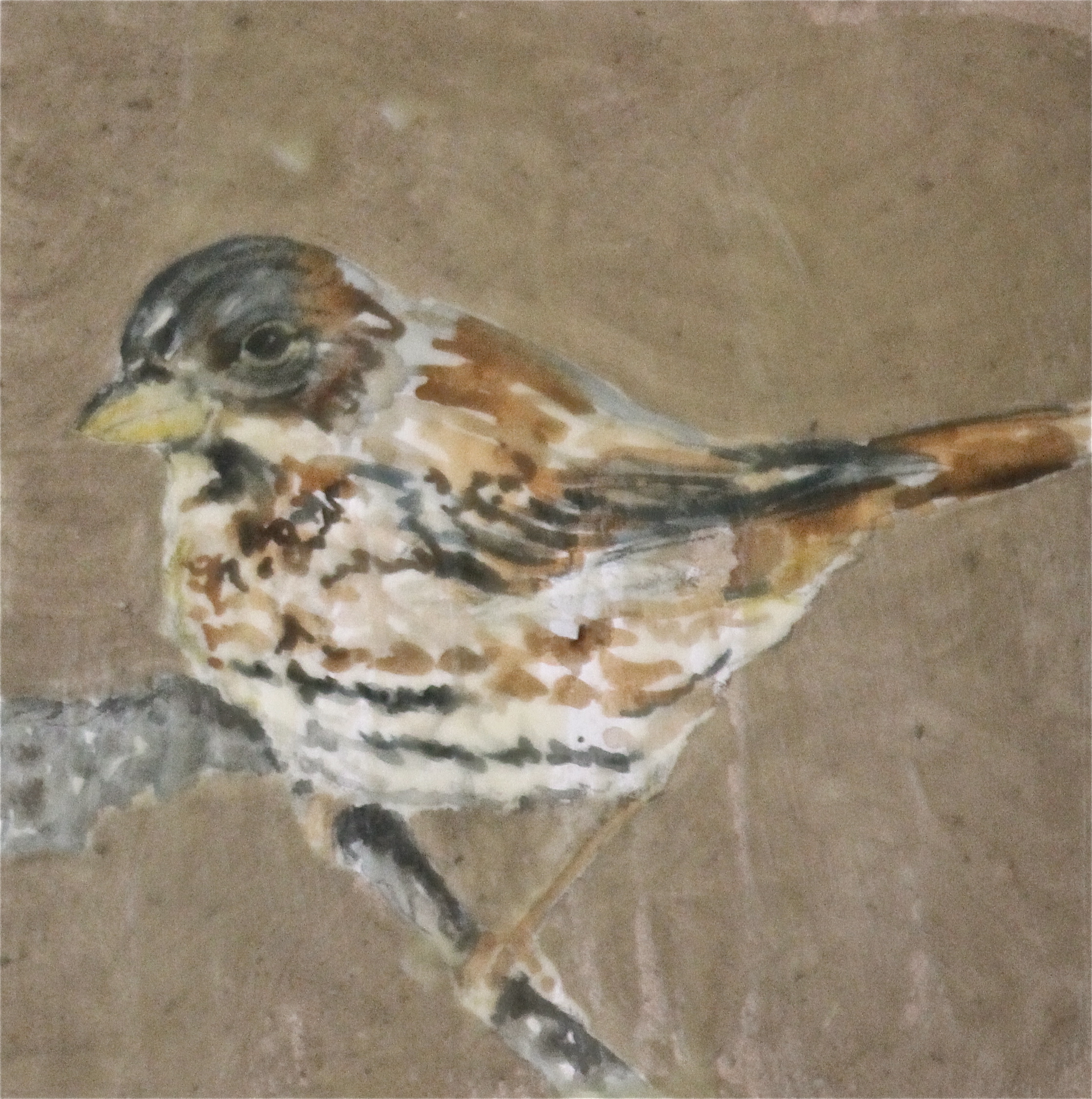  watercolor, gold paint and wax on aquabord 6 x 6in 