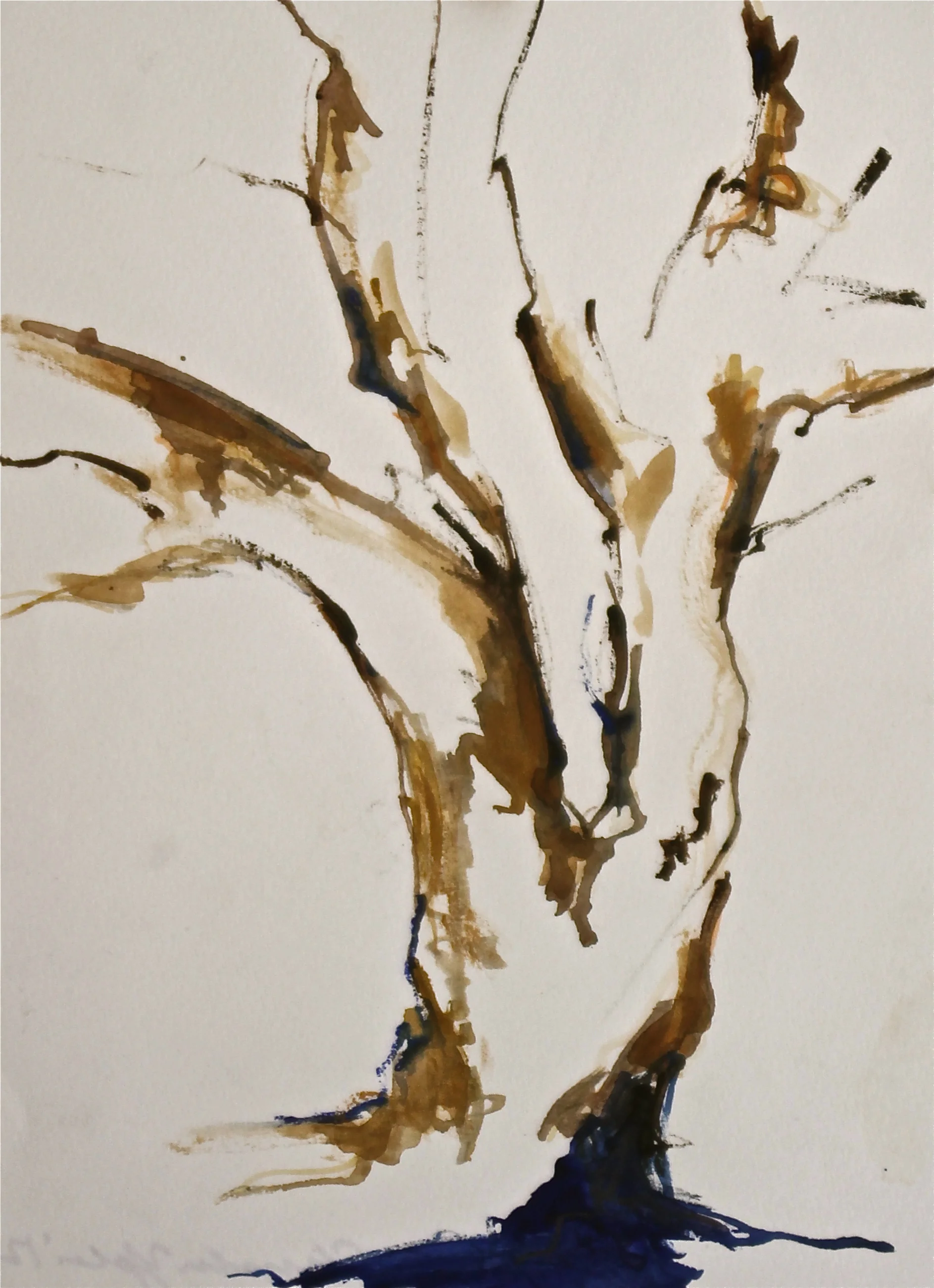 watercolor, ink and gold paint on paper 6x9in