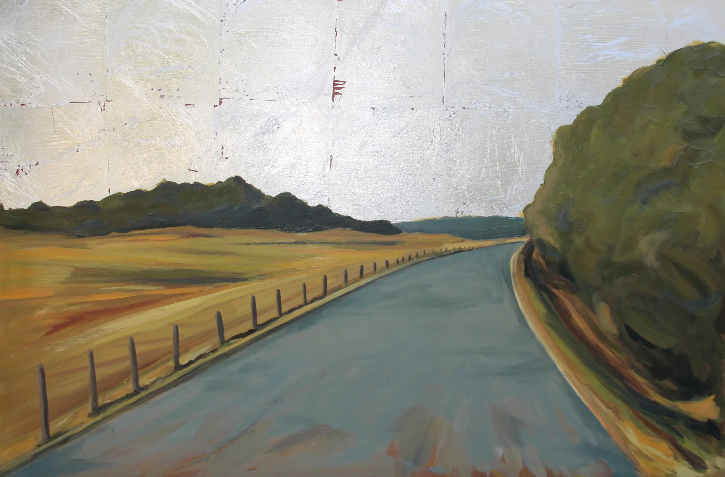 24 x 36 x 2 oil on panel with genuine silver leaf. Sold. 