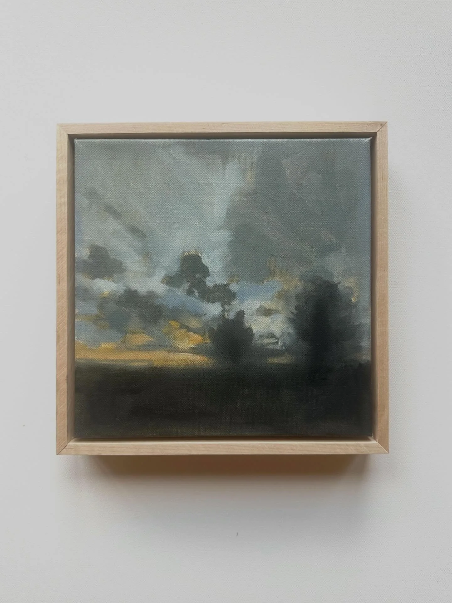Honored to have a series of 6 smaller works now available with @bluespiral1 in Asheville, NC. Drop by to see their beautiful space if you&rsquo;re nearby.

Pictured: While we work and watch and weep study. Oil on canvas. 11 x 11 inches framed. 2026

