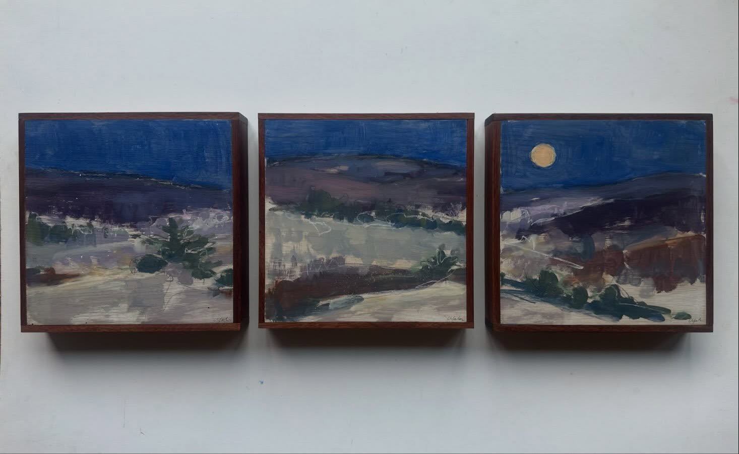 Moon Lover I-III, 8 x 8 in each, oil on oak, framed in walnut. 2026

On view @secondstreetgallery during their 9th annual Teeny Tiny Trifecta. Drop by to see work by over 200 artists!
