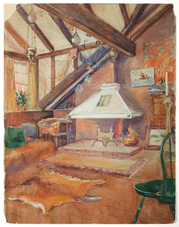  Gertrude Beals Bourne, “Artist’s Studio-Sunflower Castle, circa 1910, watercolor on paper, 18¼ by 14 1/8 inches. Historic New England. Found  here . 