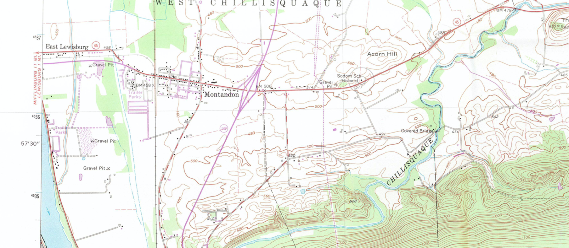  Sodom Schoolhouse marked on U.S. Geological Survey, 1965 (under Acorn Hill). Credit U.S. Geological Survey 1965 via National Register Application found here.  