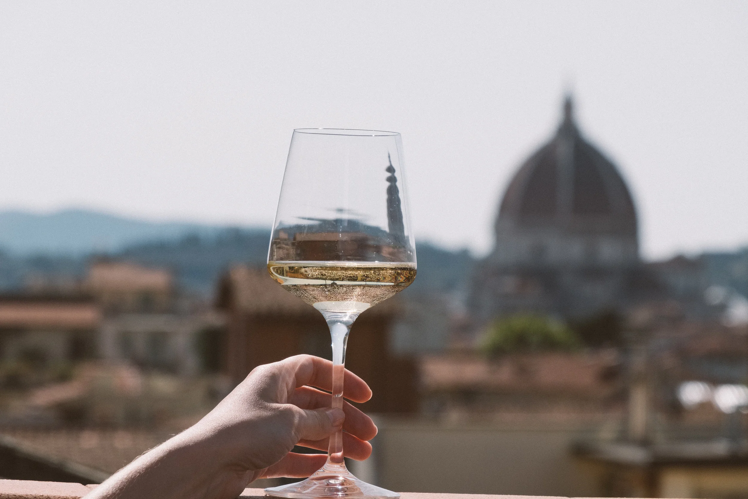 A glass of cold white and the terrace view over Duomo 