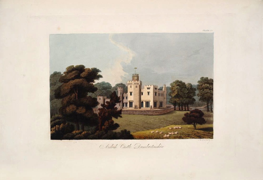 Hand-coloured drawing of Balloch Castle 