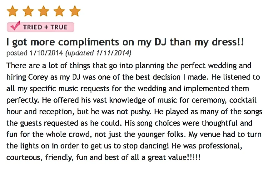 Wedding Review from The Wedding Channel!!!!!!!!
