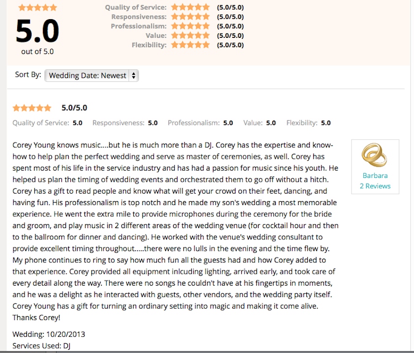DJ Corey Young Wedding Reviews // Blissful Meadows Uxbridge MA