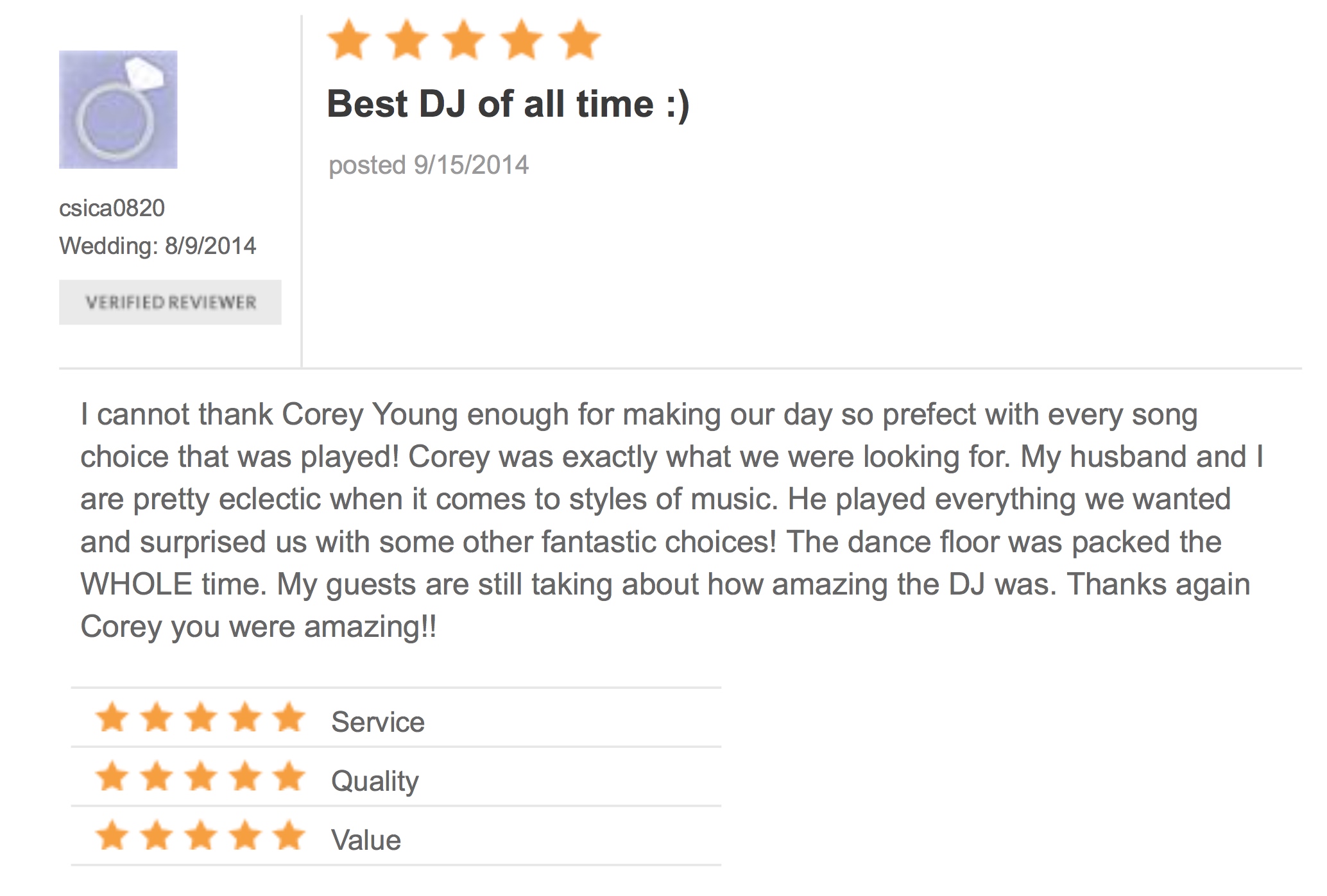 DJ Corey Young Wedding Reviews // Mount Hope Farm Bristol RI