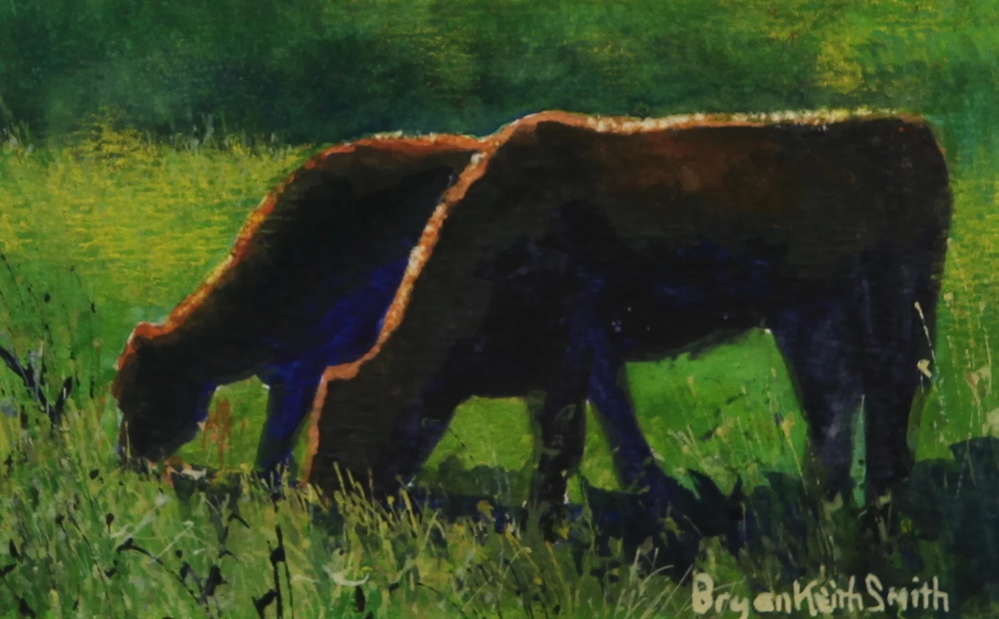Two Cows 5 1/2" W x 3 1/2" H Framed $475.