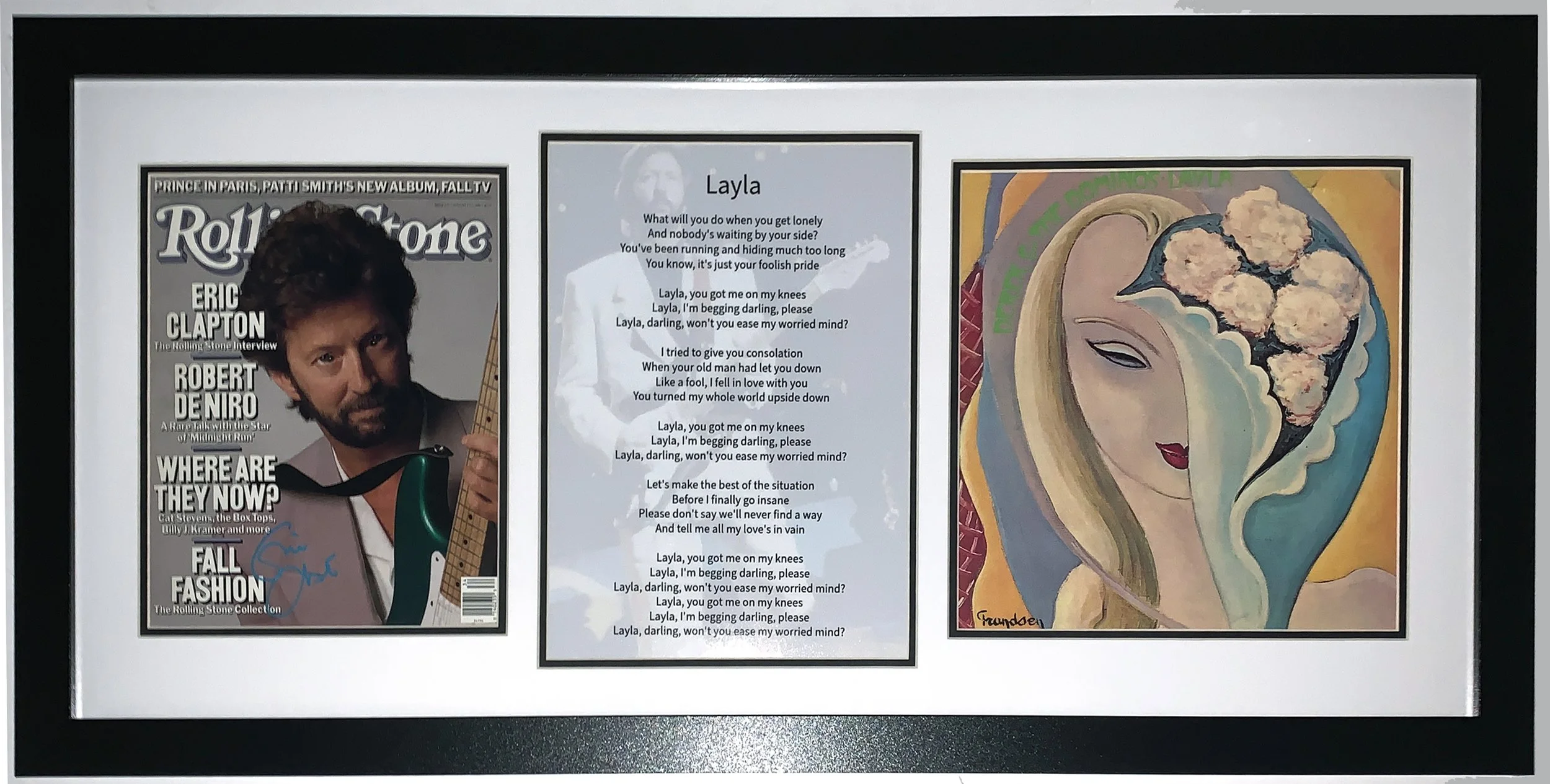 Eric Clapton Signed Authentic Rolling Stone Magazine and Album and Lyrics - JSA COA Authenticated - Professionally Framed 38x18