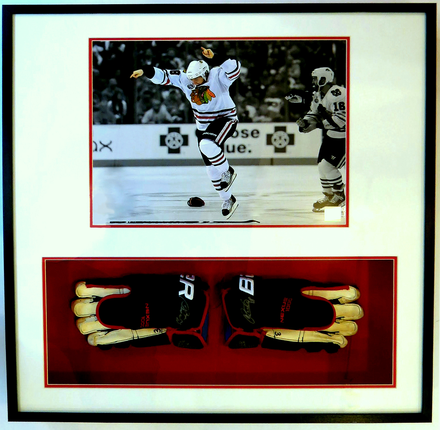 Game Used Full Size Hockey Gloves with a 16x20 Photograph