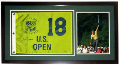 Pebble Beach U.S. Open Pin Flag - Framed with 11x14 Photo of Jack Nicklaus