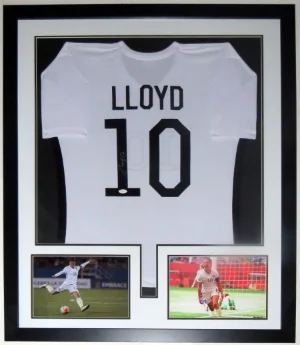 Carli Lloyd Signed Team USA Jersey - JSA COA Authenticated - Professionally Framed & 2 8x10 Photo 32x42