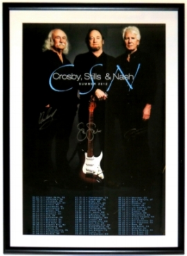 Crosby Stills and Nash Signed Tour Poster - PSA Authenticated - Professionally Framed 38x22