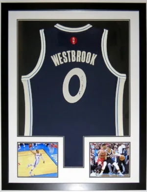 Russell Westbrook Signed Oklahoma City Thunder Jersey - BSI COA Authenticated - Professionally Framed & 2 8x10 Photo 34x42