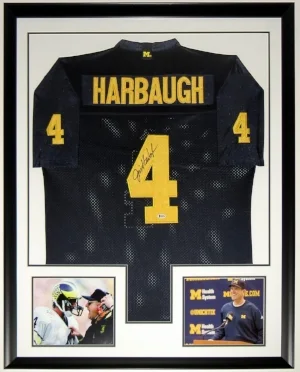 Jim Harbaugh Signed Michigan Wolverines Jersey - BAS COA Authenticated - 2 8x10 Photo - 34x42