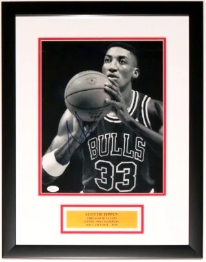 Scottie Pippen Signed Chicago Bulls 11x14 Photo - JSA COA Authenticated - Professionally Framed & Plate