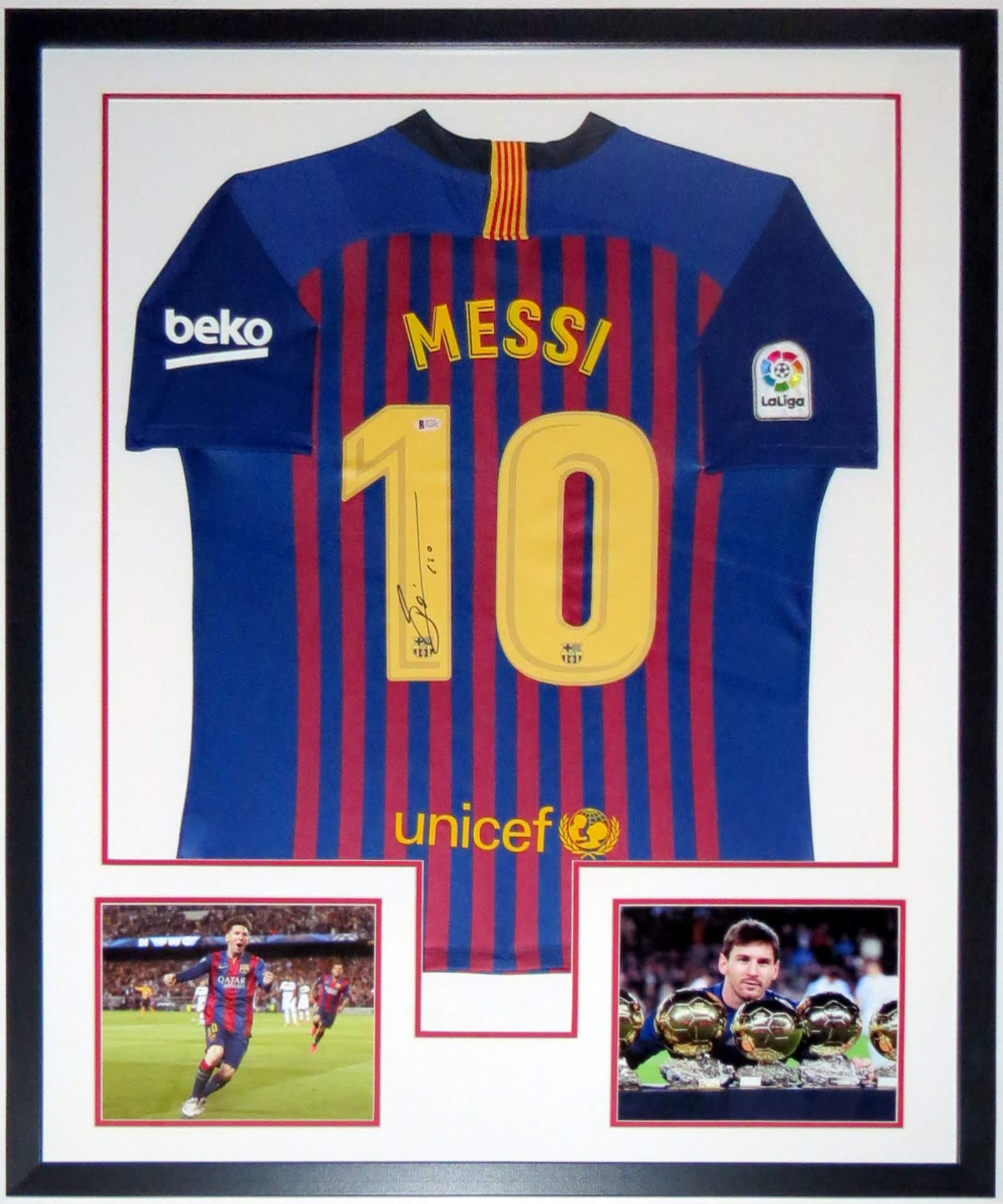Lionel Messi Signed Barcelona Jersey BAS Authenticated Professionally Framed and Photos