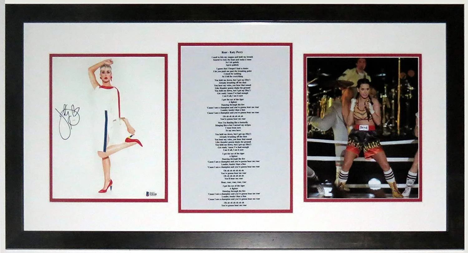 Katy Perry Signed 8x10 Photo Compilation - Beckett Authentication Services BAS COA - Professionally Framed &amp; Lyrics &amp; Concert Photo 30x16