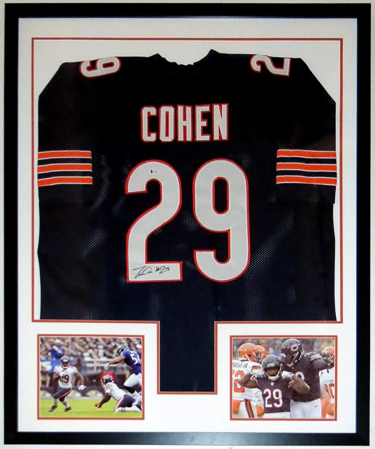 Tarik Cohen Signed Chicago Bears Jersey - Beckett Authentication Services BAS COA - Custom Framed and 2 8x10 Photo 34x42