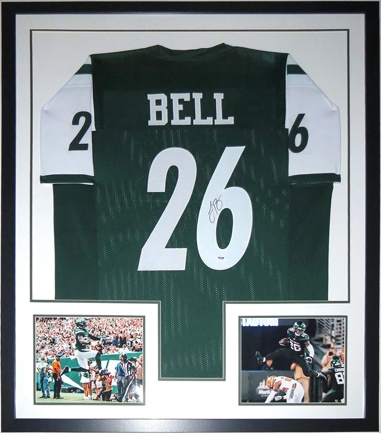 Le'Veon Bell Signed New York Jets Jersey - PSA DNA COA Authenticated- Custom Framed and 2 8x10 Photo 34x42