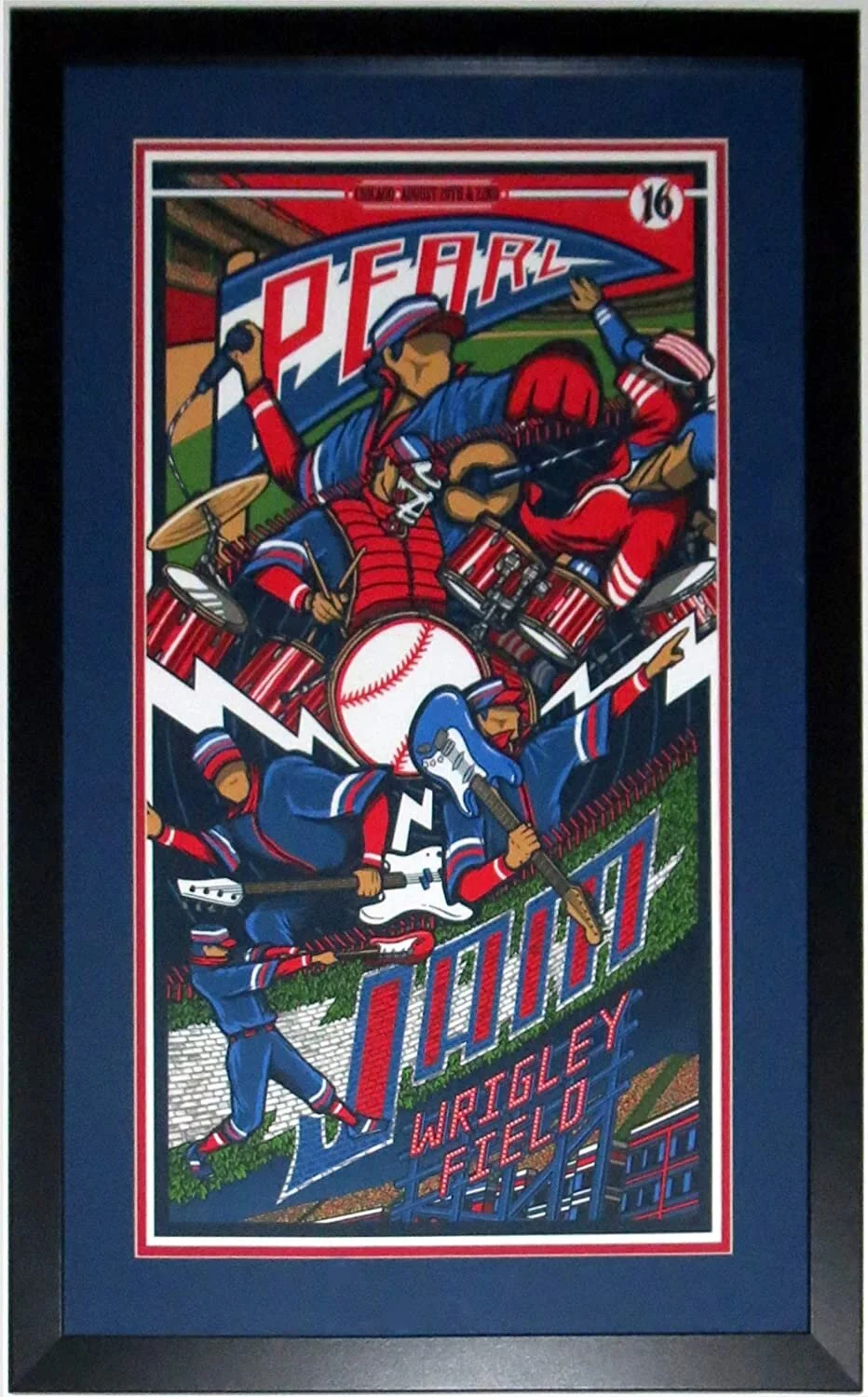 Pearl Jam Original Wrigley Field 2016 Chicago Tour Concert Poster by Brad Klausen 8/20/16 and 8/22/16 - Professionally Framed