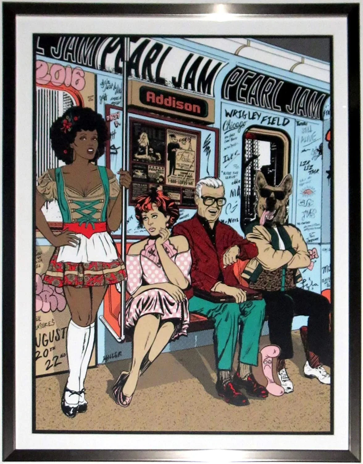 Pearl Jam Original Wrigley Field 2016 Chicago Tour Concert Poster El Train by Faile 8/20/16 8/22/16 - Professionally Framed