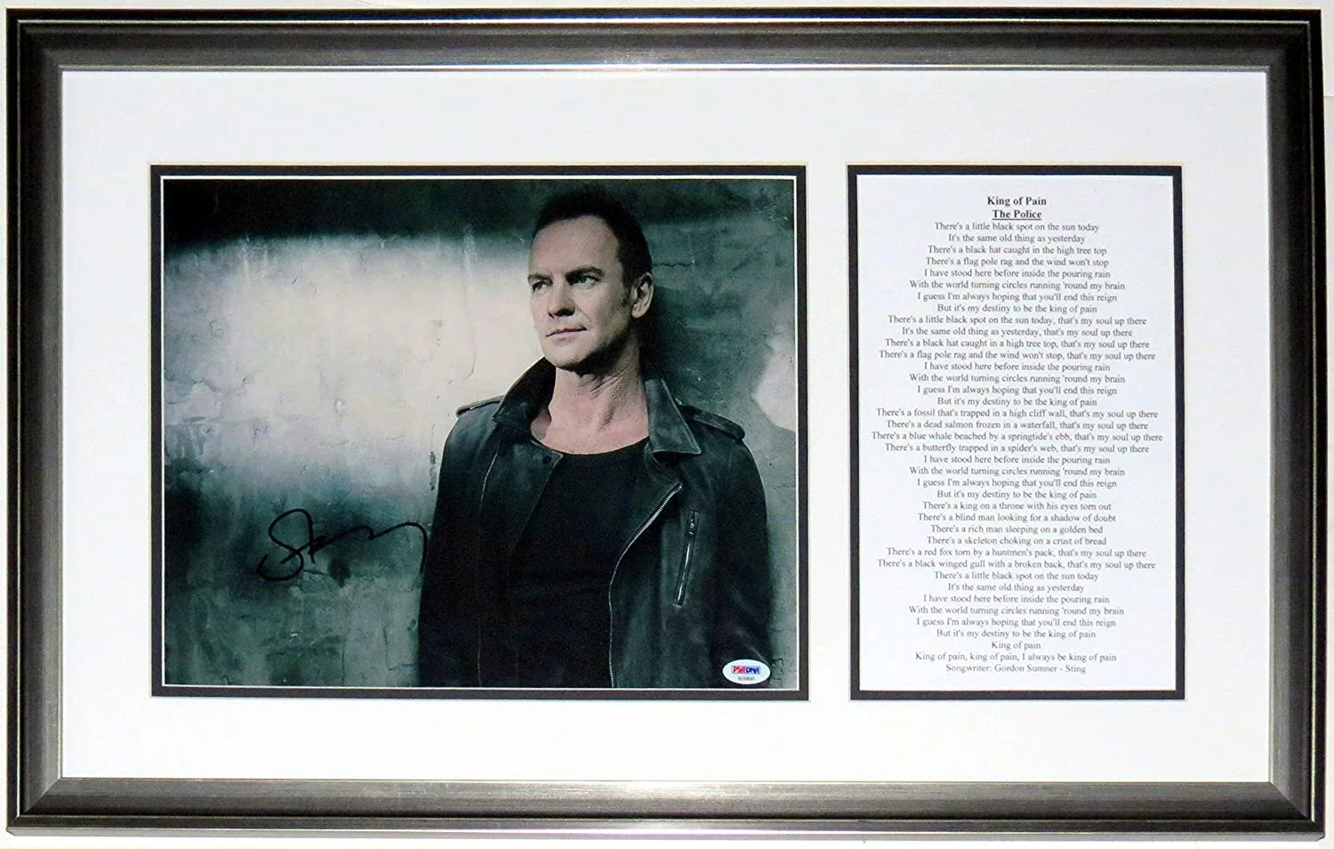 Sting Signed 11x14 Tour Photo &amp; Lyrics - PSA DNA COA Authenticated - Professionally Framed
