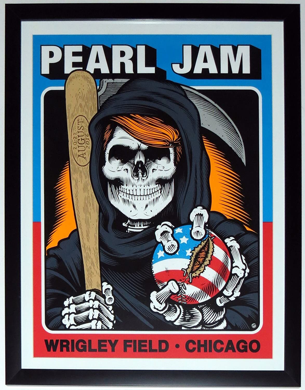 Pearl Jam 2016 Wrigley Field Chicago Tour Poster by Sean Cliver 8/20 and 8/22 - Professionally Framed 26x30