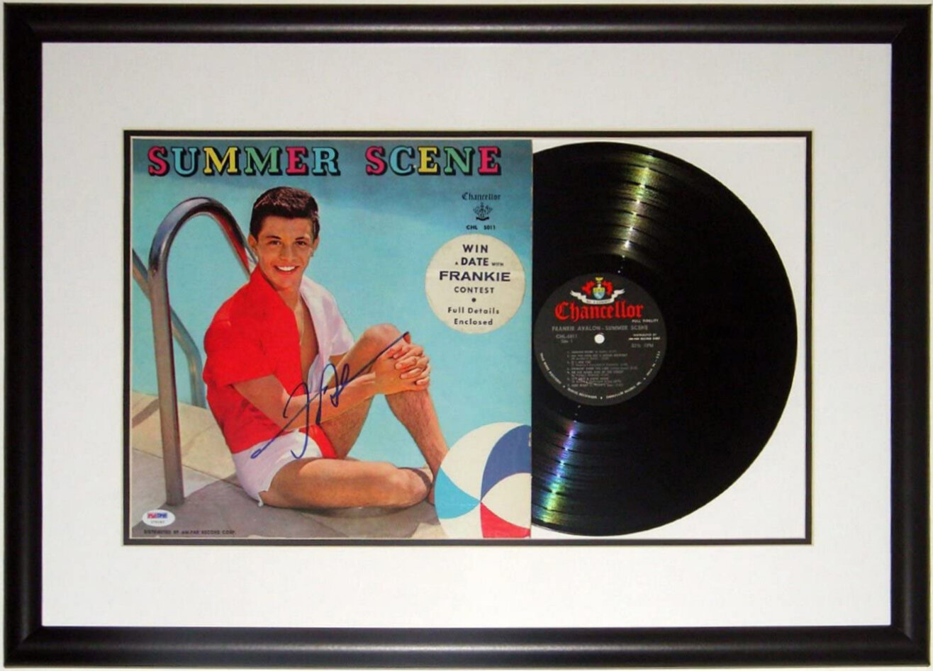 Frankie Avalon Signed Summer Scene Album &amp; Record Compilation - PSA DNA COA Authenticated - Professionally Framed 28X16