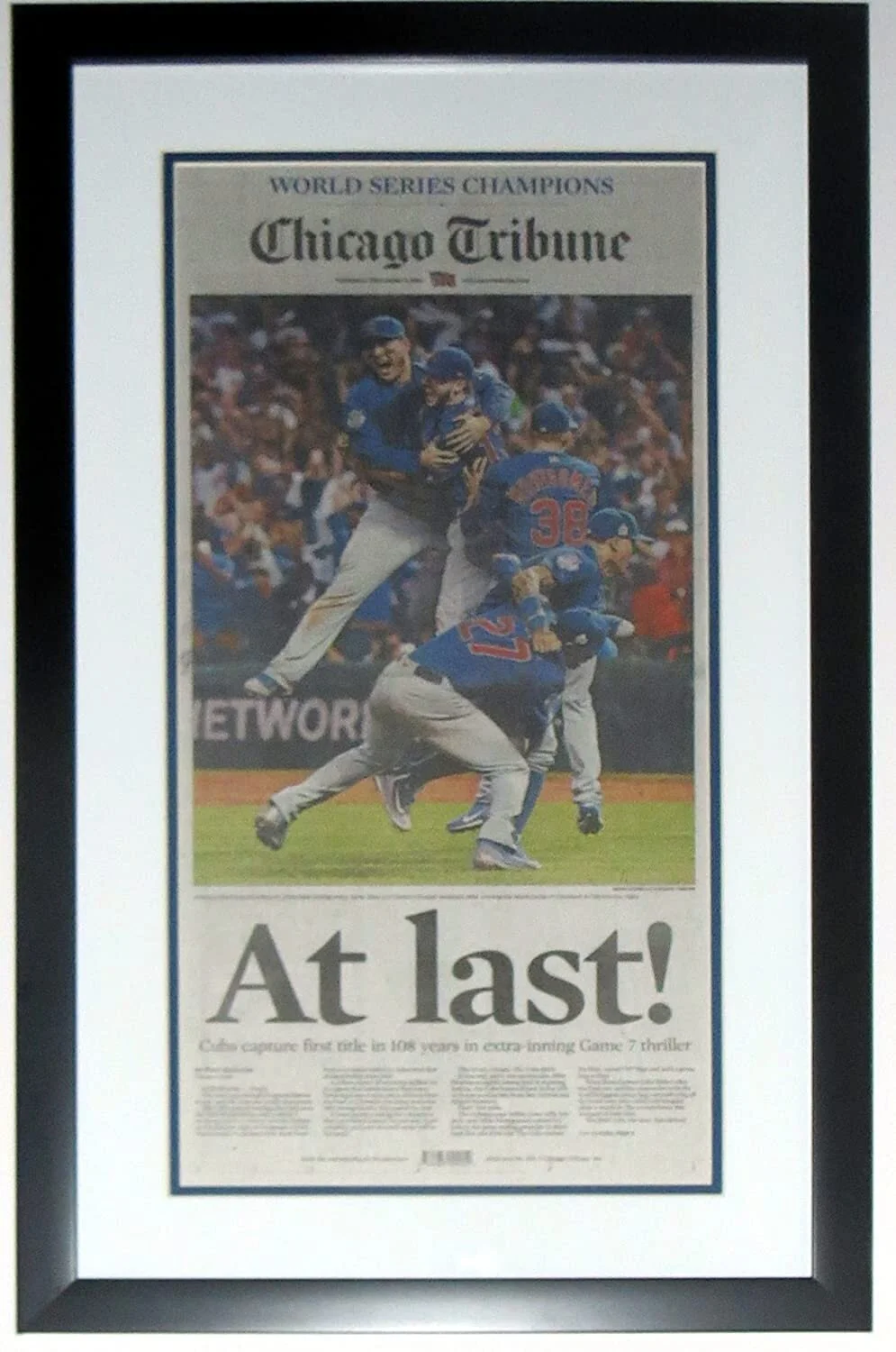 Chicago Cubs 2016 World Series Champions Chicago Tribune Newspaper 11/3/16 - Professionally Framed 14x28