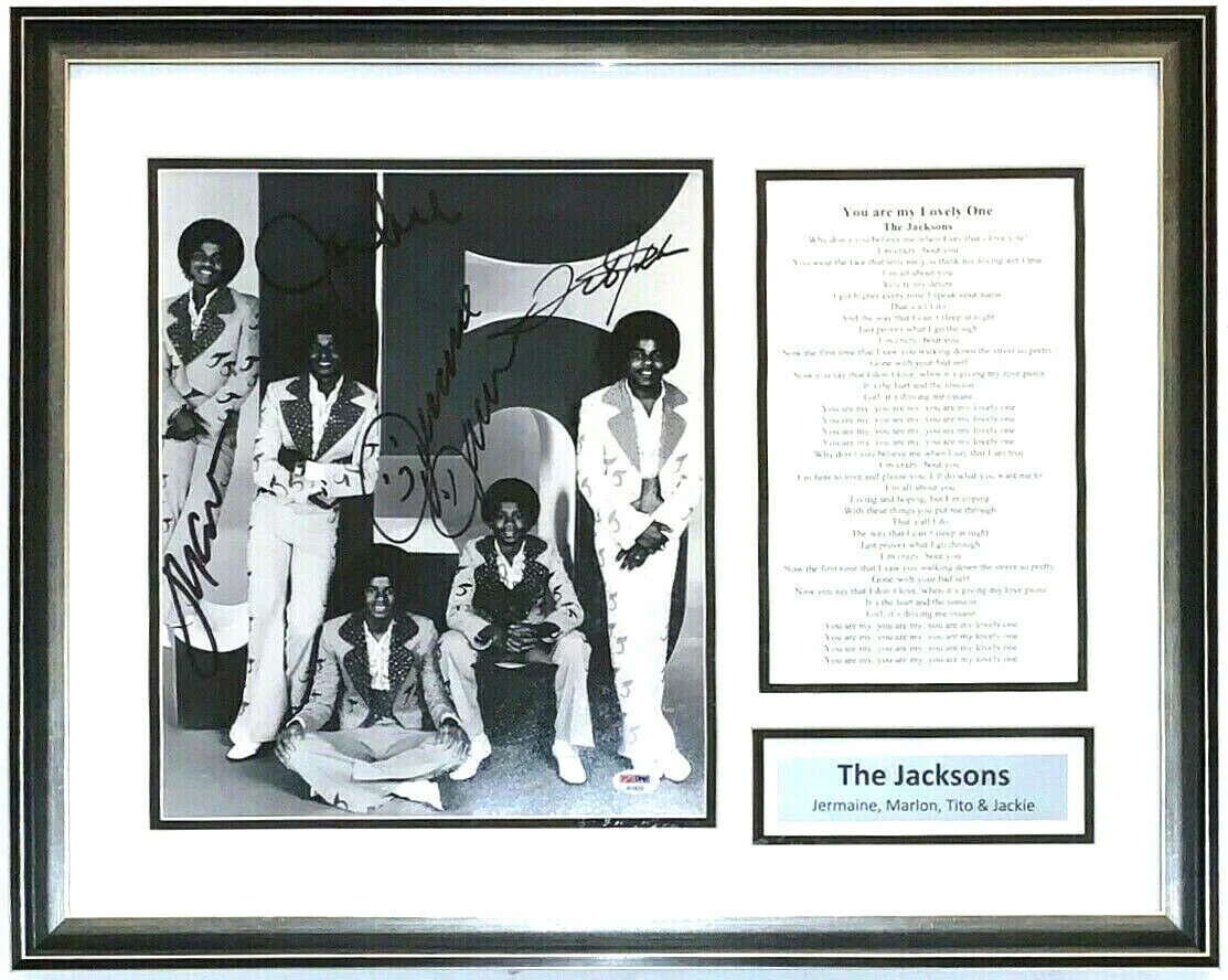 Jackson 5 Autographed Concert 11x14 Photo – PSA DNA COA - Custom Framed &amp; Lyrics