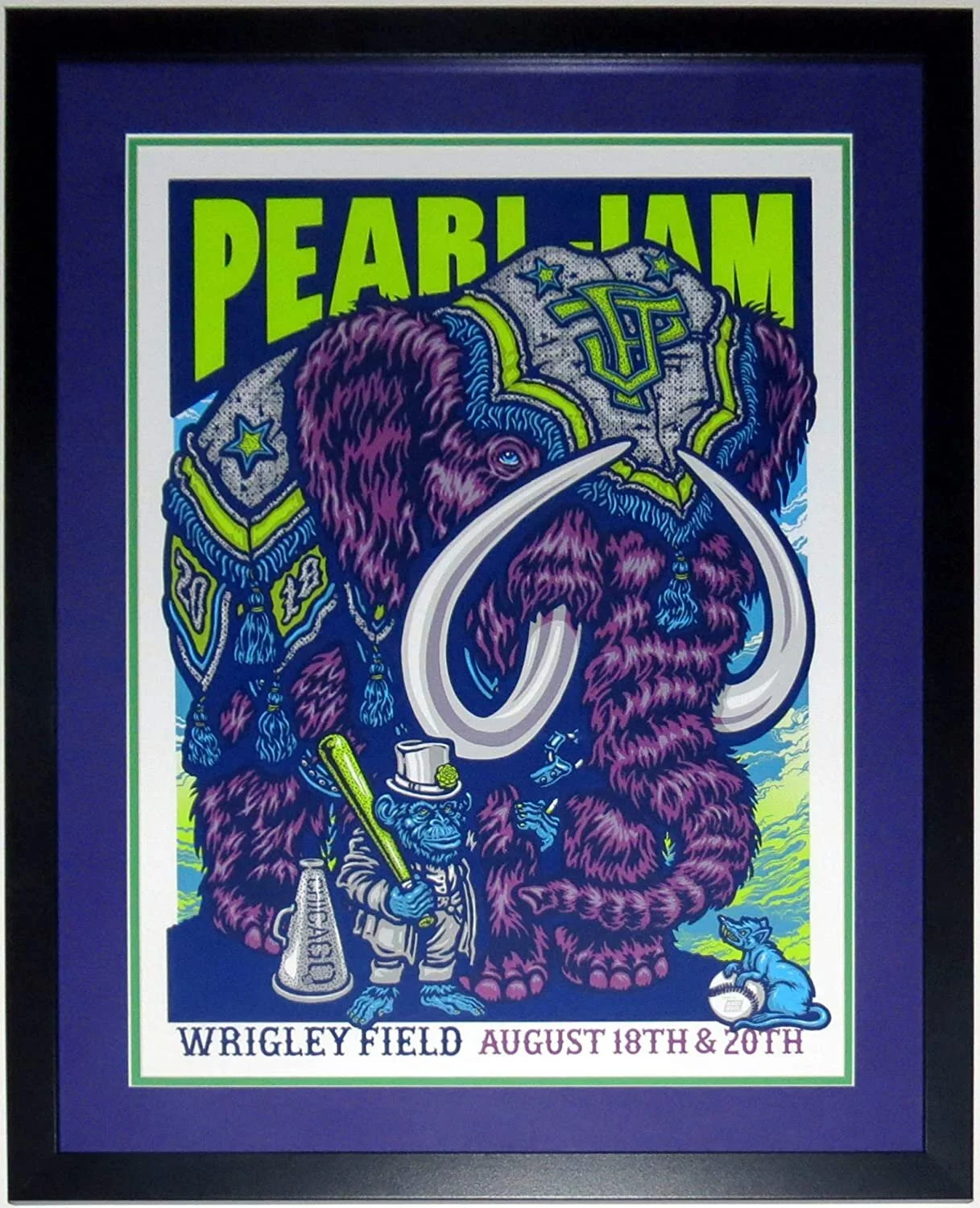 Pearl Jam Original Wrigley Field 2018 Chicago Tour Concert Poster by Ames Bros 8/18/18 8/20 - Professionally Framed 20x26