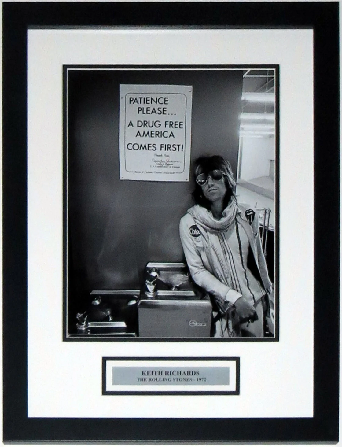 Keith Richards ' Patience Please A Drug Free America Comes First ' Airport 11x14 Photo - Professionally Framed and Rolling Stones Plate
