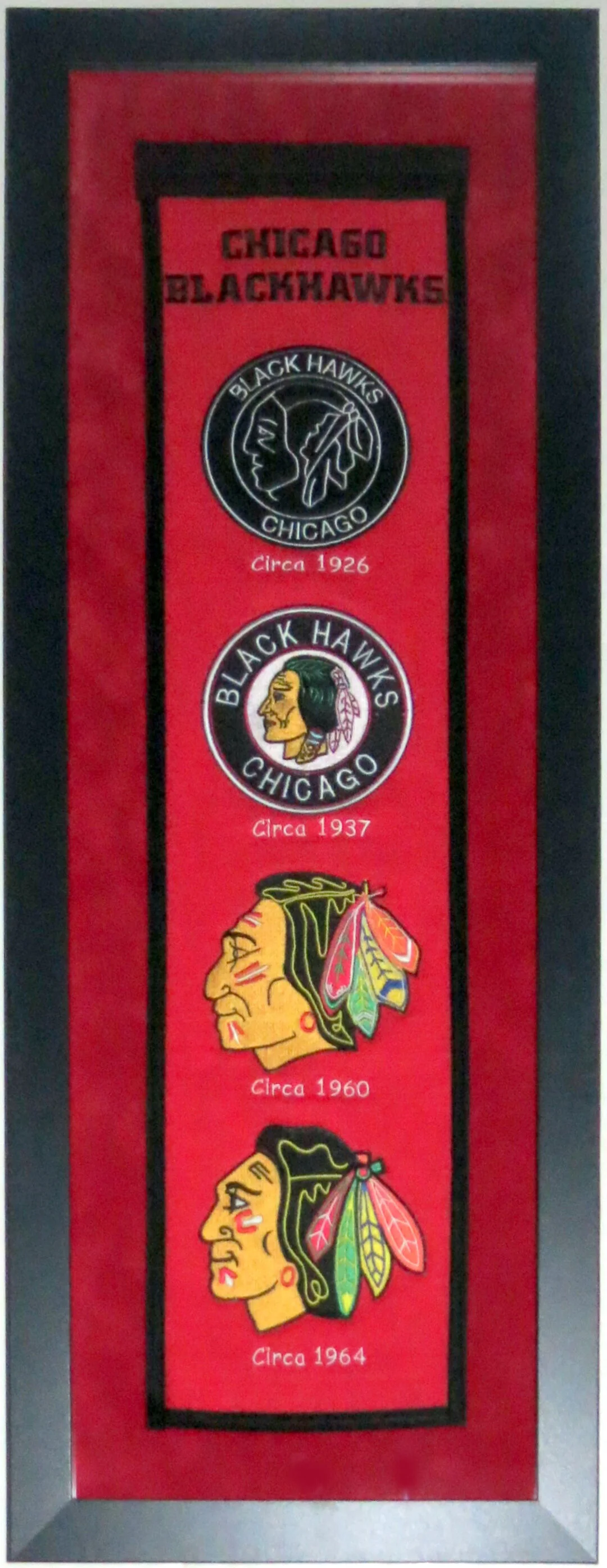 Chicago Blackhawks Heritage Logo Banner - Professionally Framed with Suede Mat Board 38x16