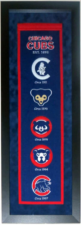 Chicago Cubs Heritage Logo Banner - Professionally Framed with Suede Matting 38x16
