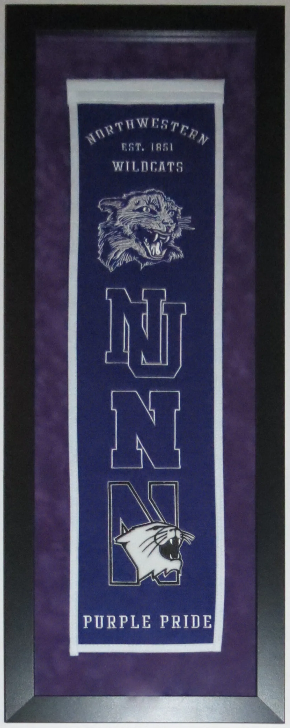 Northwestern Wildcats Heritage Logo Banner - Professionally Framed with Suede Mat Board 38x16