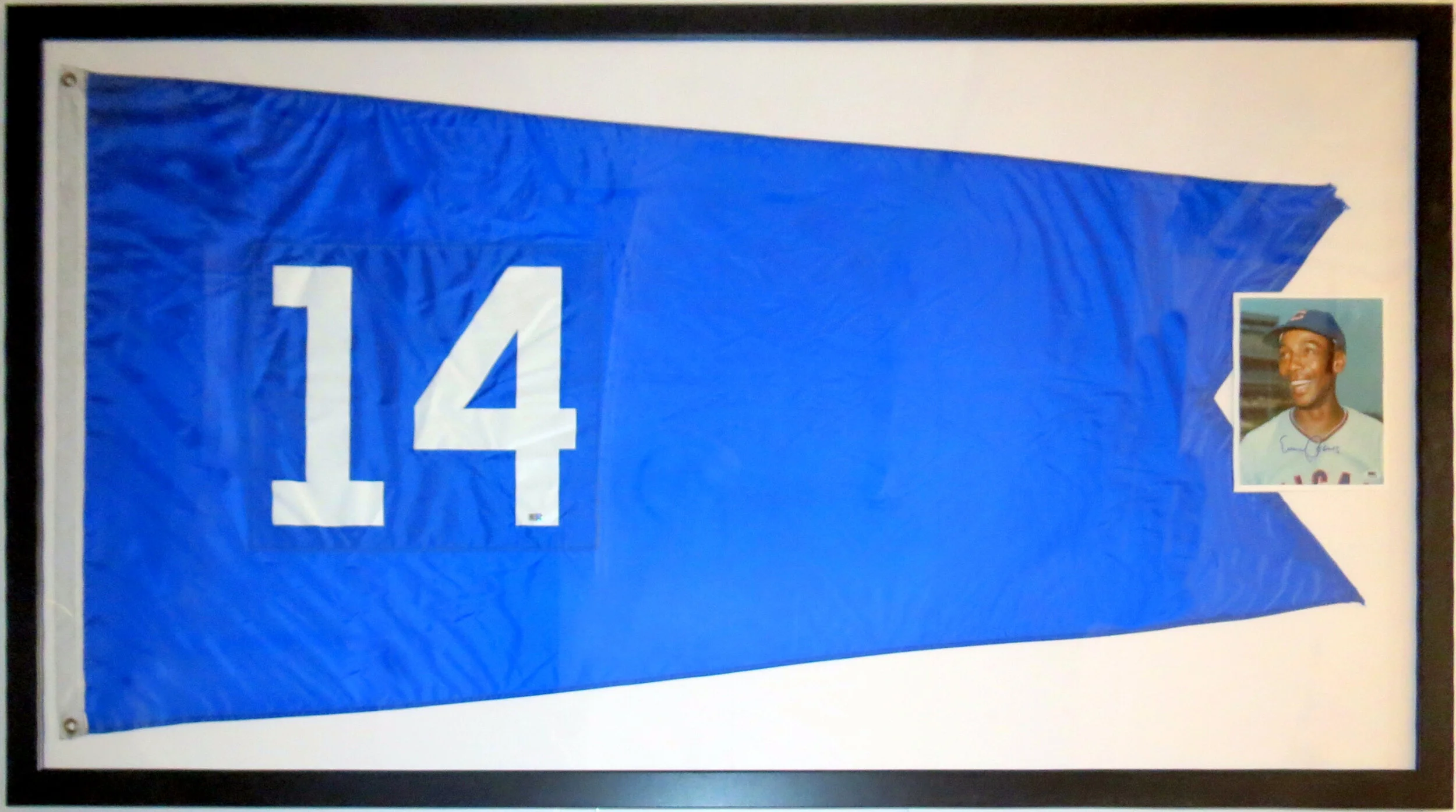 Ernie Banks Chicago Cubs Wrigley Field Stadium Flown Flag - MLB COA Authenticated - Professionally Framed and Signed 8x10 Photo 76x40