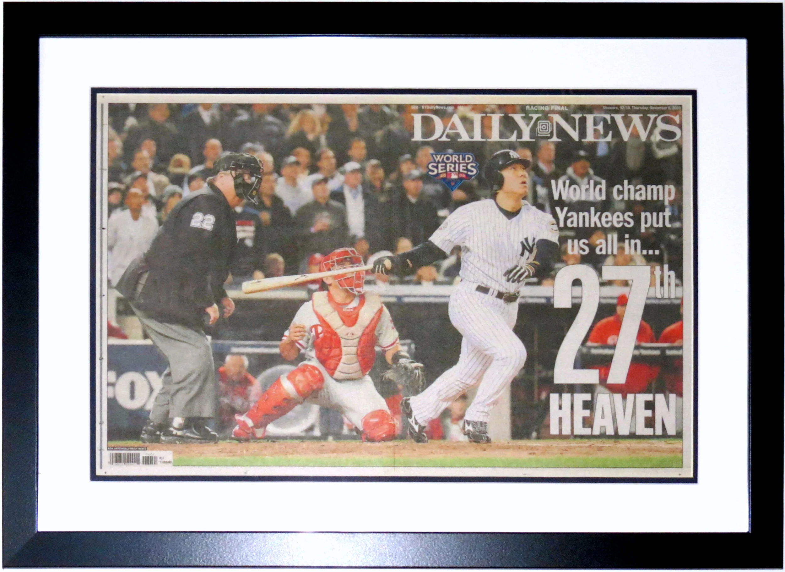 New York Yankees 2009 World Series Champions New York Daily News Newspaper 11/5/09 - Professionally Framed &amp; UV Glass