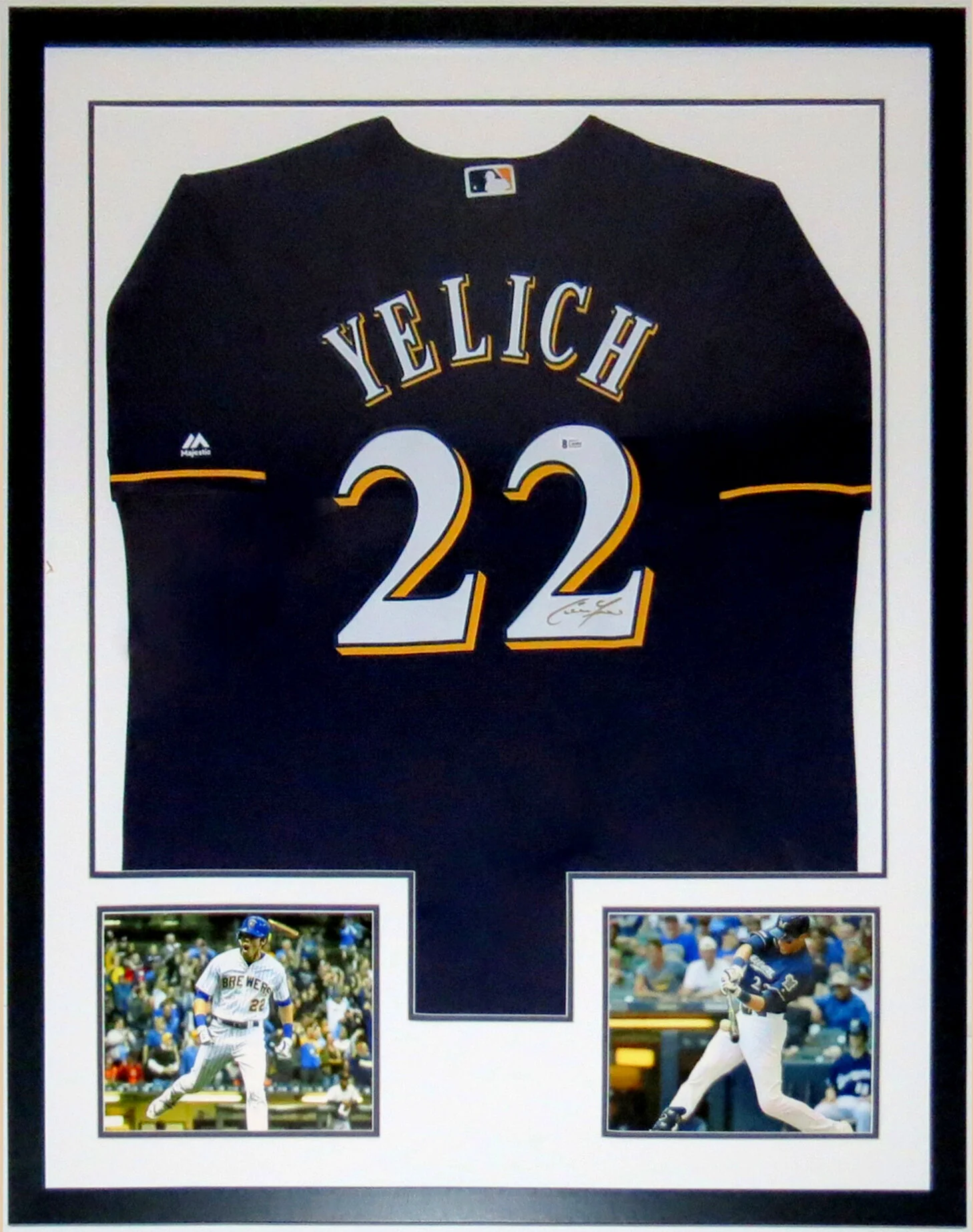 Christian Yelich Signed Milwaukee Brewers Jersey and 2018 MVP Inscription - Steiner Sports COA Authenticated - Professionally Framed and Photo 34x42