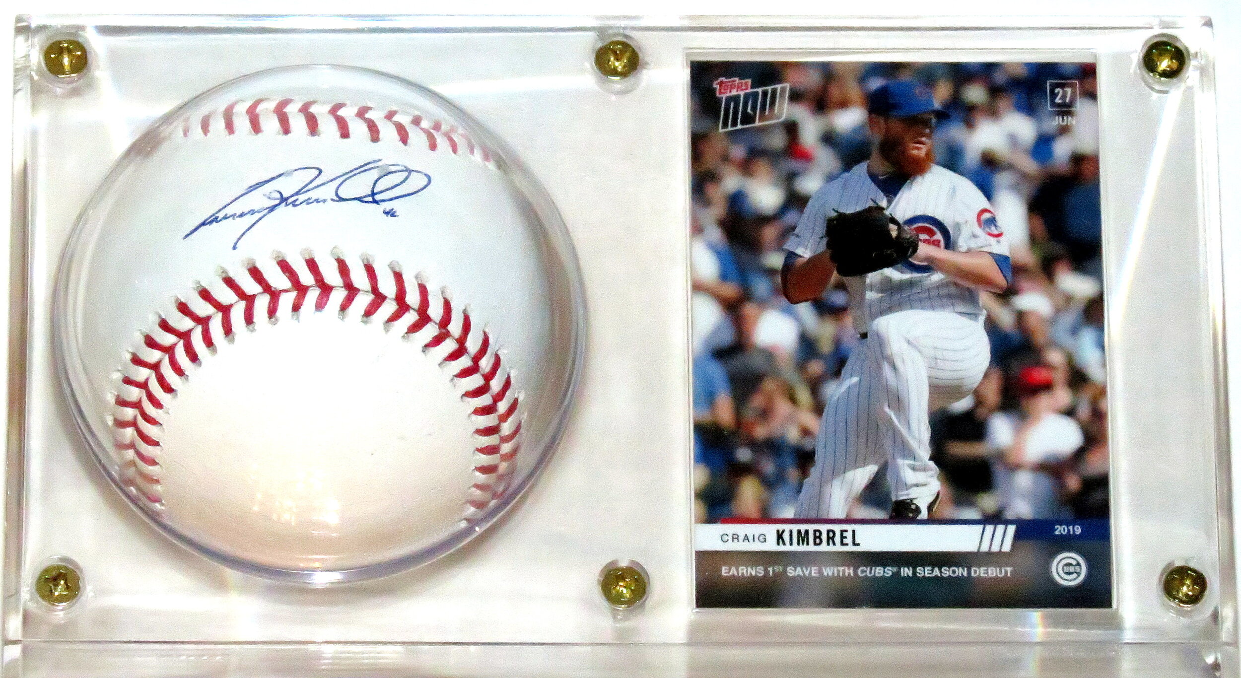 Craig Kimbrel Signed 2019 OML Baseball &amp; Topps Now Chicago Cubs Debut Card - Fanatics MLB COA Authenticated - Includes Ultra Pro Display Case